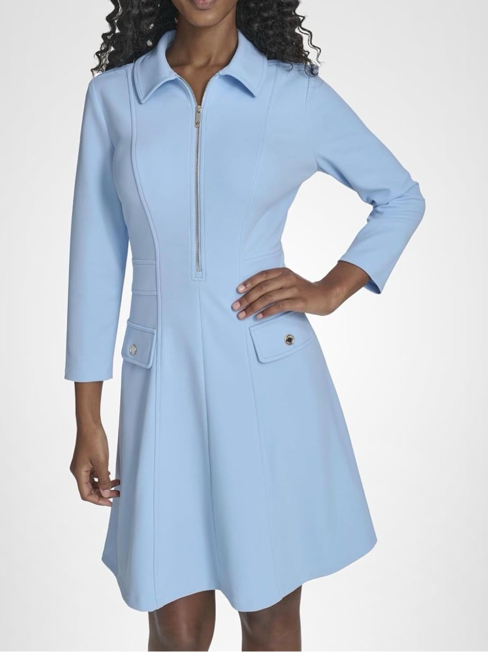 Tommy Hilfiger Light Blue Zip-Front A-Line Mini Dress